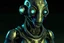 Placeholder: xylok an alien race, with metallic, intricately patterned skin resembling a live circuit board. His eyes glow with a soft blue light, and he's often seen in a jumpsuit covered in oil stains. toaster