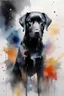 Placeholder: A portrait of black Labrador by Willem Haenraets, watercolor, on watercolor paper, wet on wet and splattering techniques, centered, perfect composition, abstraction, surrealism