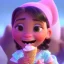 Placeholder: cute, adorable, smiling girl eating ice cream, candies flying all around her, Pixar, disney, cinema lighting, gaming, 8k, magic, love --q 1 --v 4