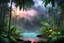 Placeholder: clearing in a fantastic tropical forest at dusk it is raining