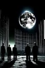 Placeholder: THE MOON HIDDEN SHADOWY FIGURES beuracracy in old abandoned skyskraper meeting big brother STYLE OF HIROKU OGAI