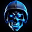 Placeholder: simple cyberpunk skullcap, blue lighting, black background, video game asset