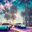 Placeholder: 1980's aesthetic vaporwave palm trees and spheres and Porsche with lightning