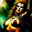 Placeholder: portrait oil on canvas, beautiful punk busty female Savage Barbarian Warrior,green eyes, ,minimal armor,comic book cover, mystical colors,insanely detailed,realistic,intrincate detail, 16k resolution, masterpiece,Frank Frazetta,Alex Horley, Simon Bisley