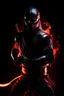 Placeholder: Dark shadow ninja with fiery eyes holding long straight katana, full body Raw, realistic HD 4K