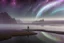 Placeholder: Person seeing a Magic infinite mirror in the misty lagoon, that reflects galaxy, misty landscape