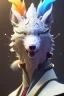 Placeholder: award winning portrait of a male anthropomorphic rainbow wolf long black hair. character design by cory loftis, fenghua zhong, ryohei hase, ismail inceoglu and ruan jia. unreal engine 5, artistic lighting, highly detailed, photorealistic, fantasy