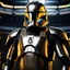 Placeholder: star wars bald male corellian pilot wearing pearlescent black and gunmetal grey First Order special forces heavy assault armor and helmet with gold trim inside the jedi temple, centered portrait, hyperdetailed, dynamic lighting, hyperdetailed background, 8k resolution, volumetric lighting, light skin, fully symmetric details