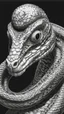 Placeholder: G𝙋𝙧𝙤𝙢𝙥𝙩 highly detailed graphite illustration, A surreal snake figure with exaggerated anatomical features, heavily wrinkled skin, and an intense, contemplative expression., thick eyebrows, merge into swirling abstract shapes. Large, expressive hands, one covering the mouth and the other gripping the forehead tensely. Mysterious, introspective, dreamlike, somewhat dark fantasy. #𝙙𝙧𝙚art #prompt