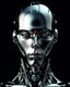 Placeholder: portrait shot, chromed male cyborg with instead of eyes, shining chromed robot in dark background, floating