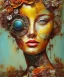 Placeholder:  an abstract painting of rusted metal and flowers, african portrait, rust, scaffolding, iron cladding, decay, mixed media, textured, anatomically correct, beautiful perfect face, sharp focus, highly detailed