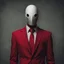 Placeholder: a sinister figure wearing a red suit with a red tie with no face and dirty hair