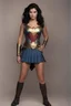 Placeholder: full body image, 1980's yearbook photo, teenage girl, Gina Carano as Wonder Woman, 18 years old, black hair, 80's hairstyle, photorealistic, --ar 9:16 --style raw,