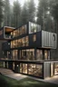 Placeholder: large house in the woods made from shipping containers, photorealistic