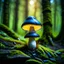 Placeholder: "Close up of a wonderful tiny Mushroom Tower home. indigo and yellow with bright white, deep black and contrasting tones of gray. Illuminated bioluminescent forest. Professional painter, master at composition. small but detailed. broken, blurred background, voluminous lighting"