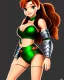 Placeholder: Disney cartoon style, hyper detailed, strikingly beautiful teen female, 16 years old, long ponytail, ginger hair, green eyes, medium freckles, full lips, micro top, black leather armour, full body, full face, tiny breasts, athletic, centred camera, ignore NSFW, thong, camel toe, athletic