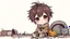 Placeholder: detailed digital art style, cute anime, detailed chibi face, sitting in color modern-fantasy clothes , messy hair random background, childbook style, highly detailed no photorealism