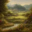 Placeholder: a beautiful and warm painting of a landscape country river france fields by jerome bosch