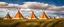 Placeholder: Prairie landscape, living skies, 1 large teepee and 3 smaller teepees, historically authentic, summer