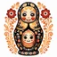 Placeholder: draw matryoshka dolls, the matryoshka is smiling, the kind sweet face of the matryoshka doll, behind the matryoshka Russian patterns in the style of Khokhloma