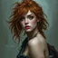 Placeholder: a pretty fantasy woman, young, messy ginger hair, protective, troubled, dark fantasy art