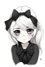 Placeholder: A cute sad girl with white hair and a black bow on her head