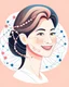 Placeholder: DNA molecule hair thread imitation logo pastel peach colors, smiling face, an older woman