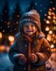 Placeholder: Little girl with christmas lights enjoying the holidays outdoors in snowfall. Happy cute child girl playing with Chistmas festive lights. digital ai