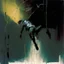 Placeholder: Minimal abstract oil paintings falling person limbs sinew and concrete fragments and hanging wires illuminated at night style of Justin Mortimer and Phil Hale