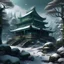 Placeholder: Palais en jade, neige en hiver, hyper réaliste, monde fantastique, dans une forêt