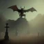 Placeholder: franz frazetta style, demon near cemetery, bat wing