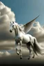 Placeholder: white horse with wings , ears rubbit standing on cloud