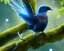 Placeholder: a detailed illustration of a black and blue phoenix sitting on a branch of a tree, phoenix bird wallpaper, luminescent body, glinting wings, full body, symmetrical body, realistic, glowing wings, sharp focus, meticulously detailed, soft evening sky, 64k