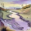 Placeholder: A light purple gorge with a swampy water river painted by Salvador Dali