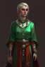 Placeholder: full length, tall, gangly, 22-year old, short haired, nordic looking grey-eyed female human cleric with a red beaded necklace, no earrings, dark green scale mail