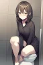 Placeholder: anime girl sitting on the toilet, struggling.