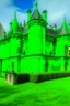 Placeholder: A neon green defensive chateau with shields painted by Claude Monet