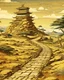 Placeholder: A brown Aztec ruins with a trail painted by Katsushika Hokusai