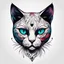 Placeholder: modern abstract vivid color tattoo ideas, simple minimalistic illustration on a pure white background < "The head of a tattooed black cat.">