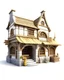 Placeholder: Medieval Fantasy, outside view, shop, tan, white background, no watermarks