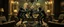 Placeholder: Lotsa goths pushing each other with sticks in dramatic scene in luxury parlour in the style of Giger and Escher