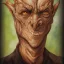 Placeholder: dungeons and dragons, fantasy, goblin, king, ochre skin, watercolour, distinct face, portrain, head