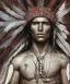 Placeholder: Guaicaipuro, native american, 30 years old, Muscular warrior, red feathers headdress, shirtless