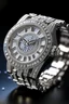 Placeholder: A high-end luxury diamond watch with a sleek silver bracelet and a dazzling display of diamonds on the dial.