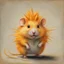 Placeholder: orange and yellow electric hamster with spikey cheeks and long spikey tail in Leonora Carrington art style