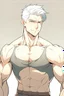 Placeholder: Anime man side character with plasticity super power small muscles, aged 27