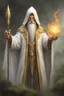 Placeholder: High elf time wizard hermit wearing gold hemed white cloak