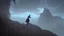 Placeholder: Sorcerer in white robe and hood approaches castle on a cliff