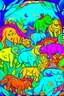 Placeholder: COLORED DRAW ANIMALS ON THE JUNGLE, CARTOON STYLE, LOW DETAILS, THICK LINES, NO SHADING, VIVID COLOR