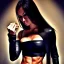 Placeholder: Beautiful woman, big bust, 6-pack abs, long hair, long nails, evil, black leather outfit